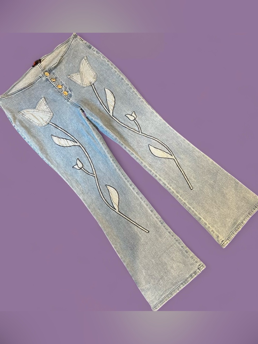 Delia’s x Dolls Kill - Hippie Nights Tulip Print Denim Flares